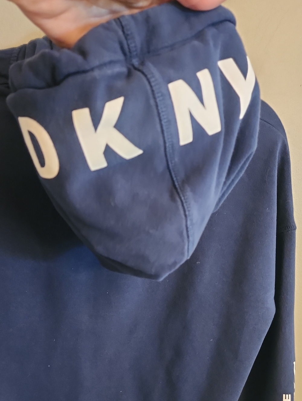 DKNY Seattle Seahawks Navy Full-Zip Crop Hoodie with Branded Drawstrings - Picture 6 of 16
